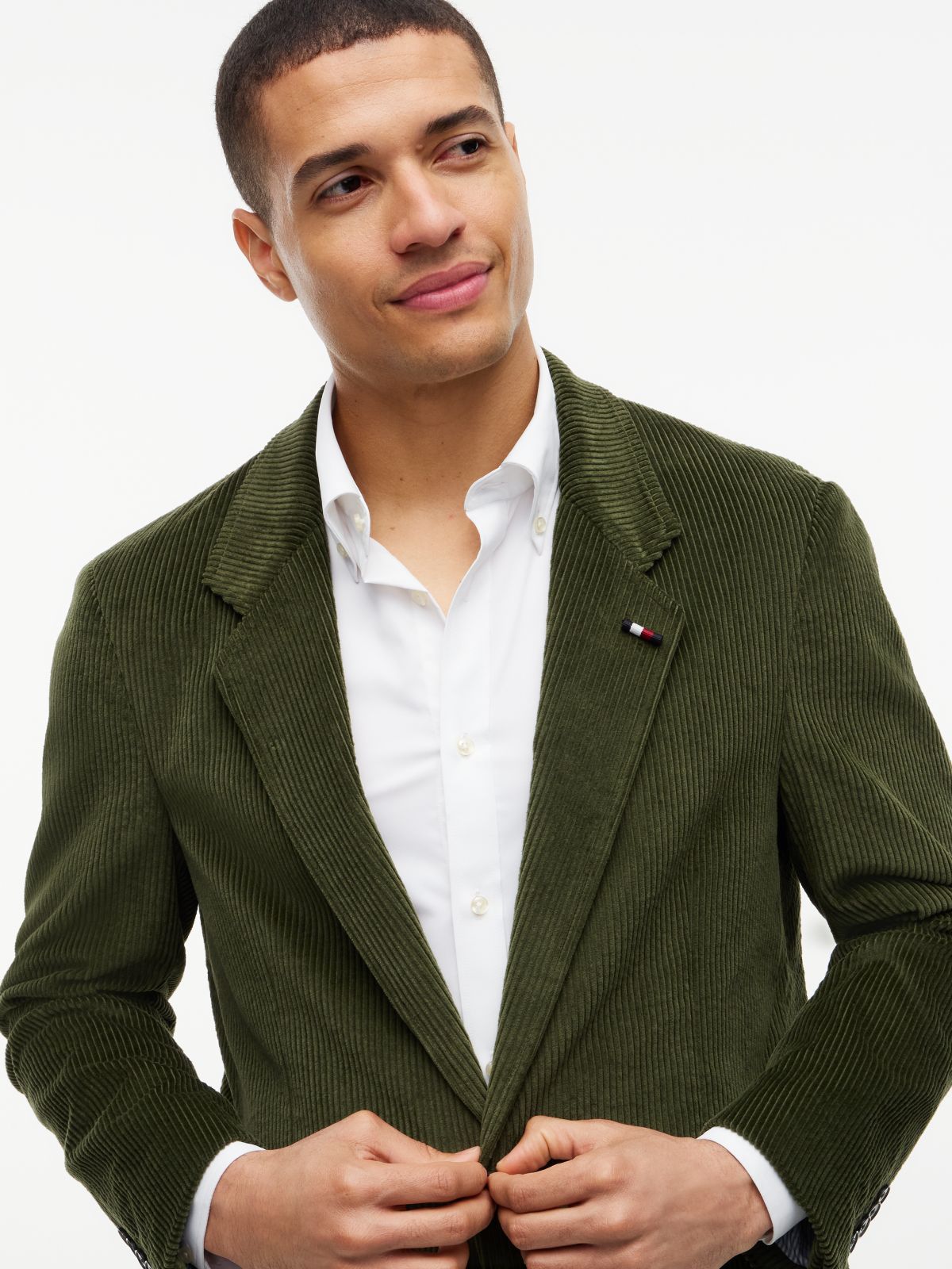 Corduroy Regular Fit Single Breasted Blazer — Green