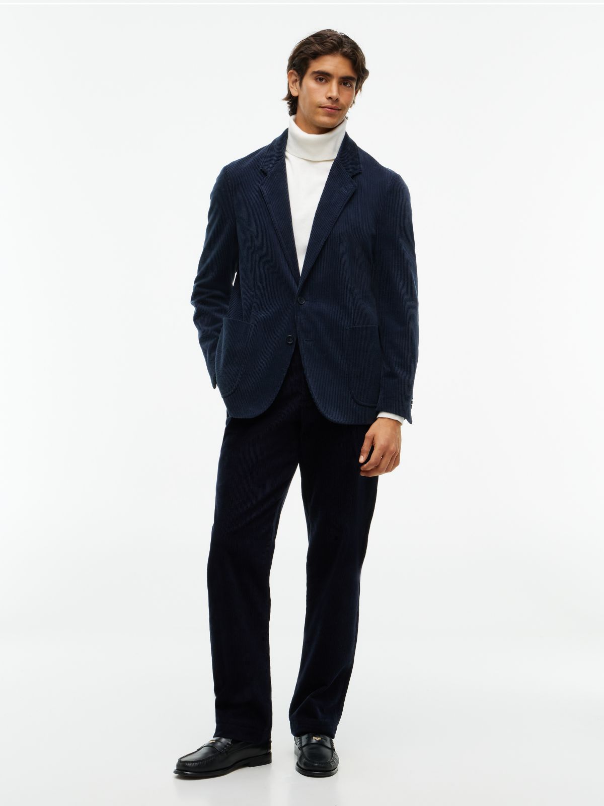 Corduroy Regular Fit Single Breasted Blazer — Blue