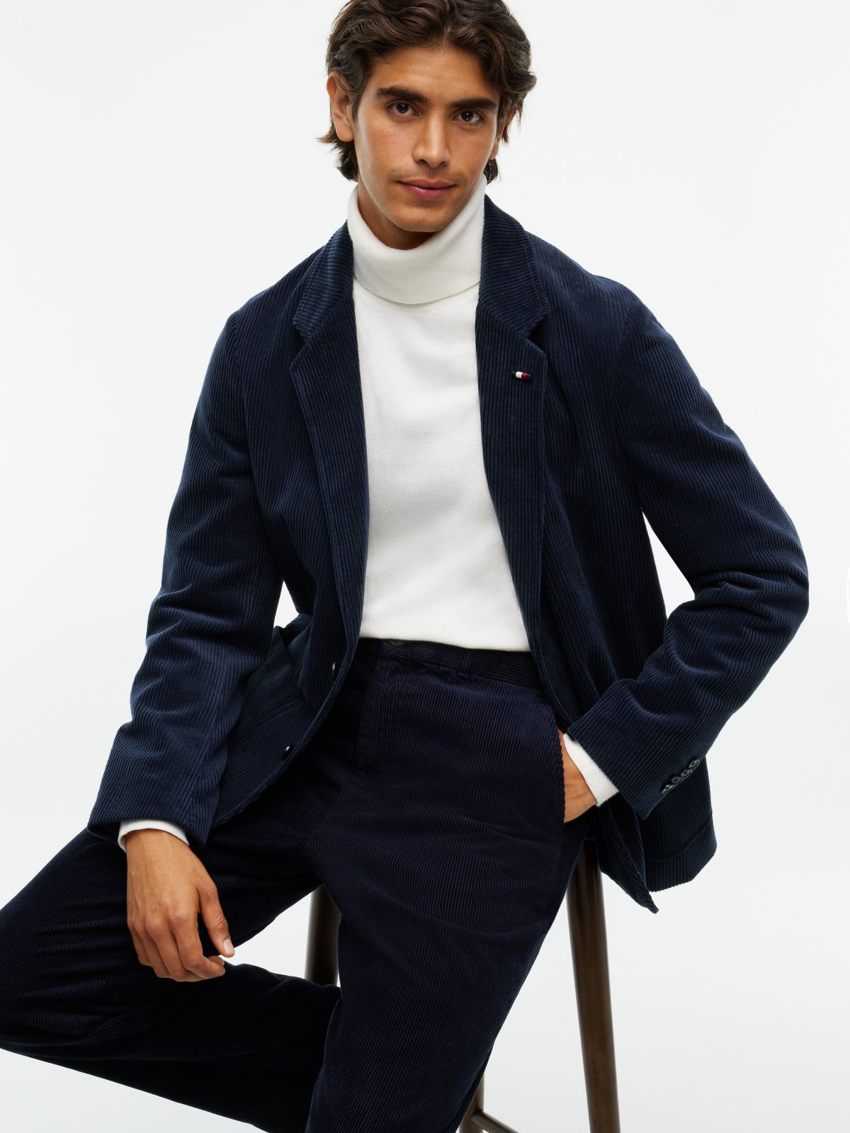 Corduroy Regular Fit Single Breasted Blazer — Blue