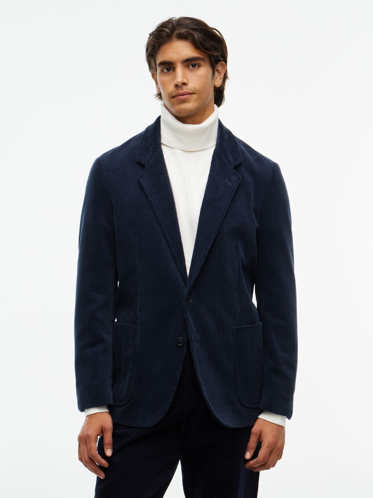 Corduroy Regular Fit Single Breasted Blazer — Blue