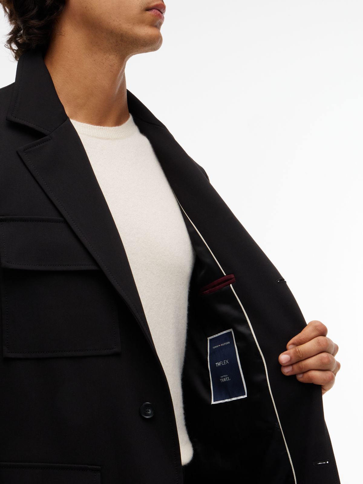Tech Twill Single Breasted Coat — Black