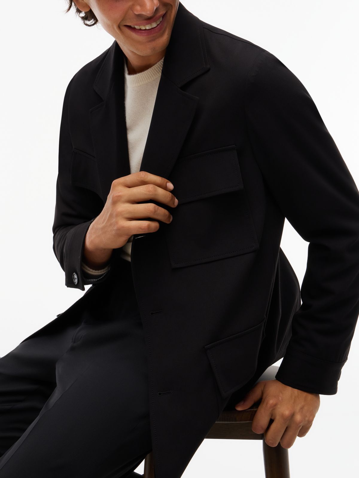 Tech Twill Single Breasted Coat — Black