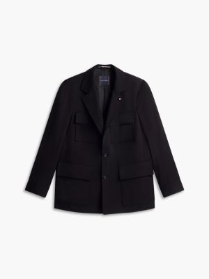 black tech twill single breasted coat for men tommy hilfiger