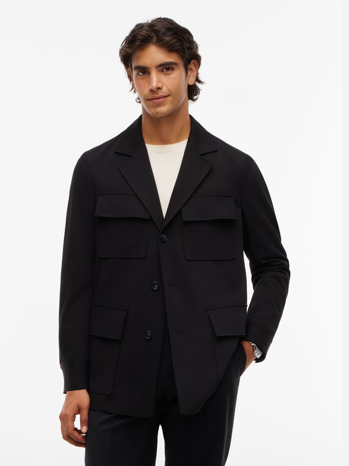 Tech Twill Single Breasted Coat — Black