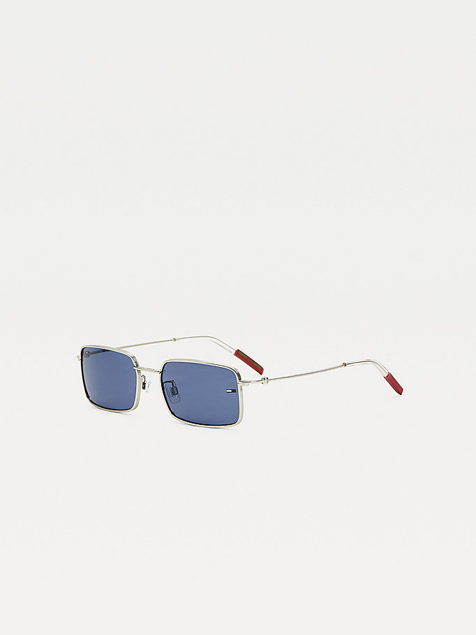 silver slim rectangular sunglasses for unisex tommy jeans