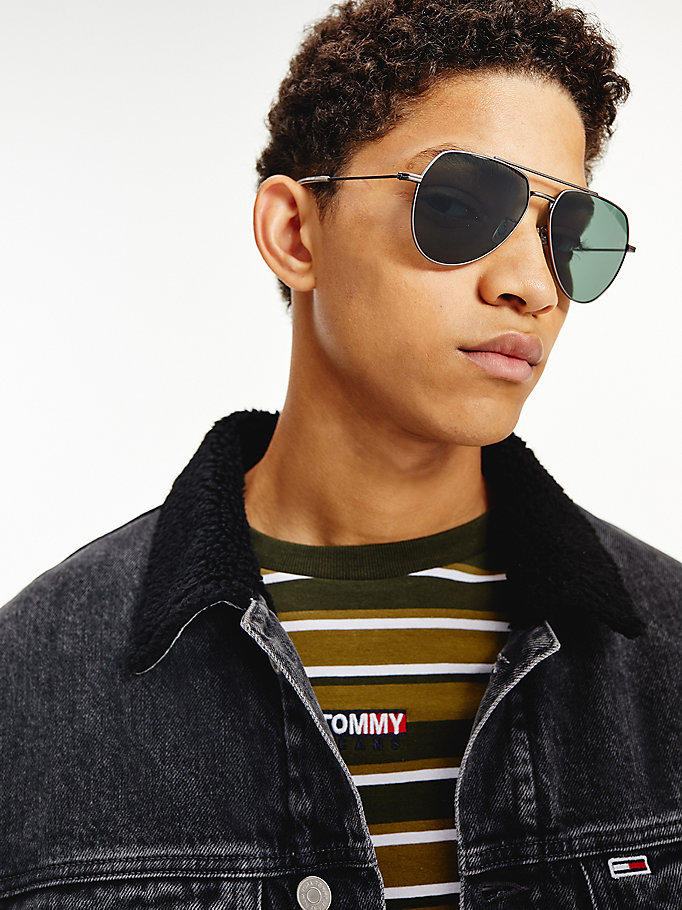green metal aviator sunglasses for men tommy jeans
