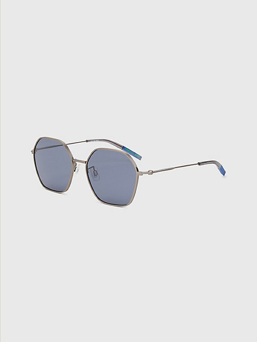 gafas de sol con lentes hexagonales gris de unisex tommy jeans