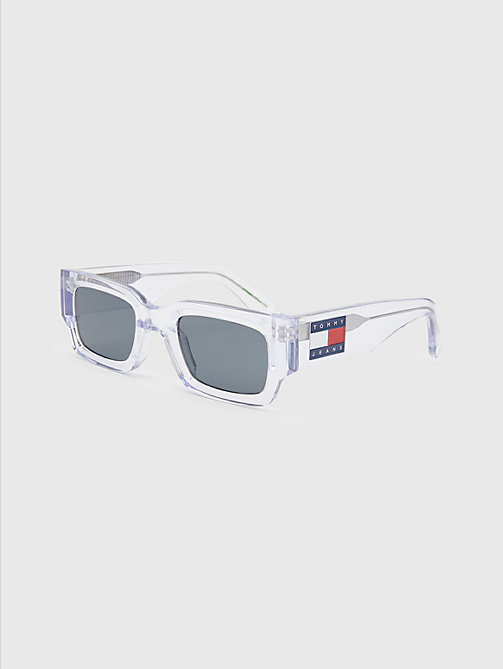 white rectangular clear sunglasses for unisex tommy jeans