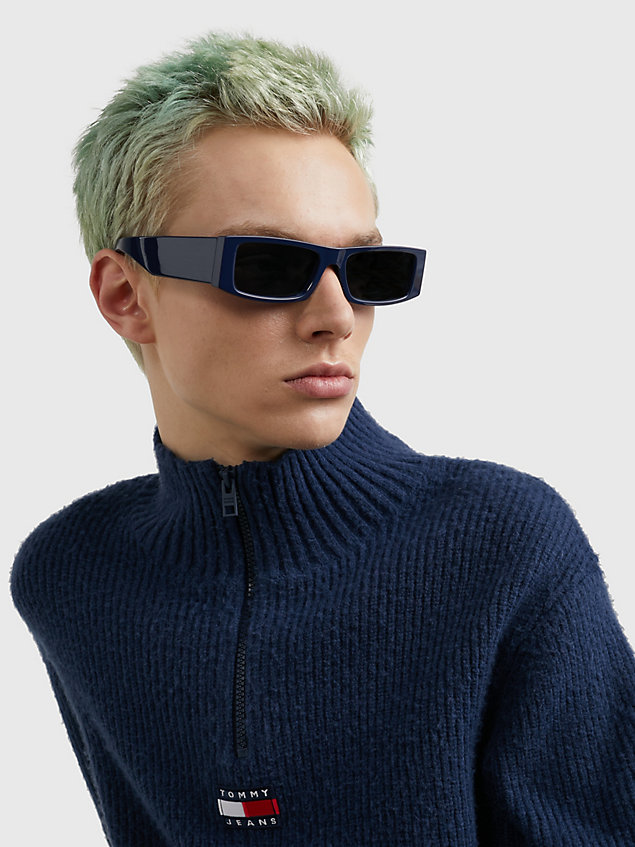 blue transparent rectangular sunglasses for unisex tommy jeans