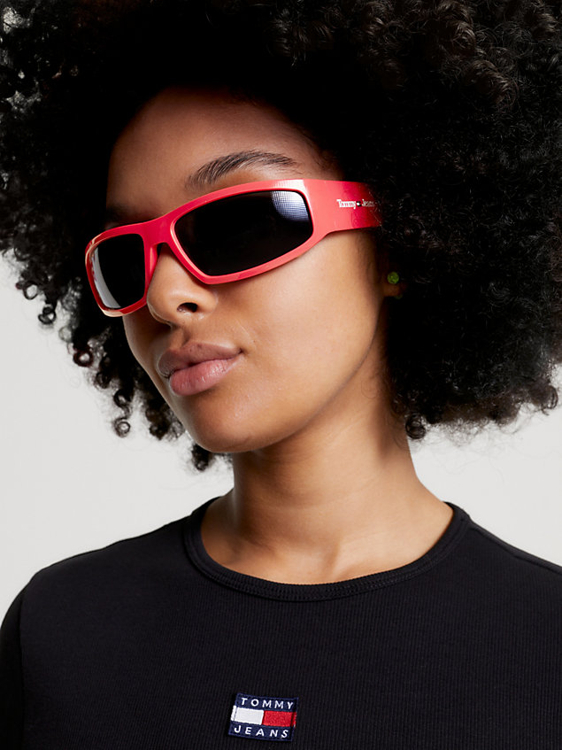 pink pink rectangular sunglasses for unisex tommy jeans