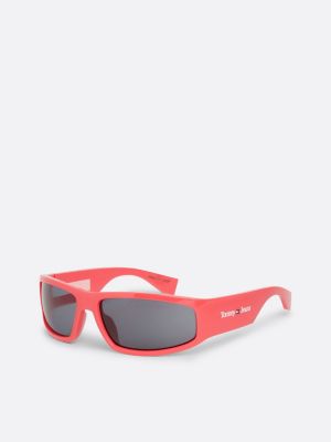 lunettes de soleil rectangulaires roses pink pour unisexe tommy jeans