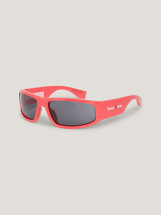 pink rechteckige sonnenbrille in pink für unisex - tommy jeans