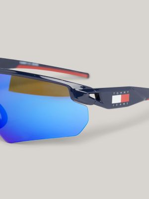 blue genderneutrale verspiegelte masken-sonnenbrille für unisex - tommy jeans