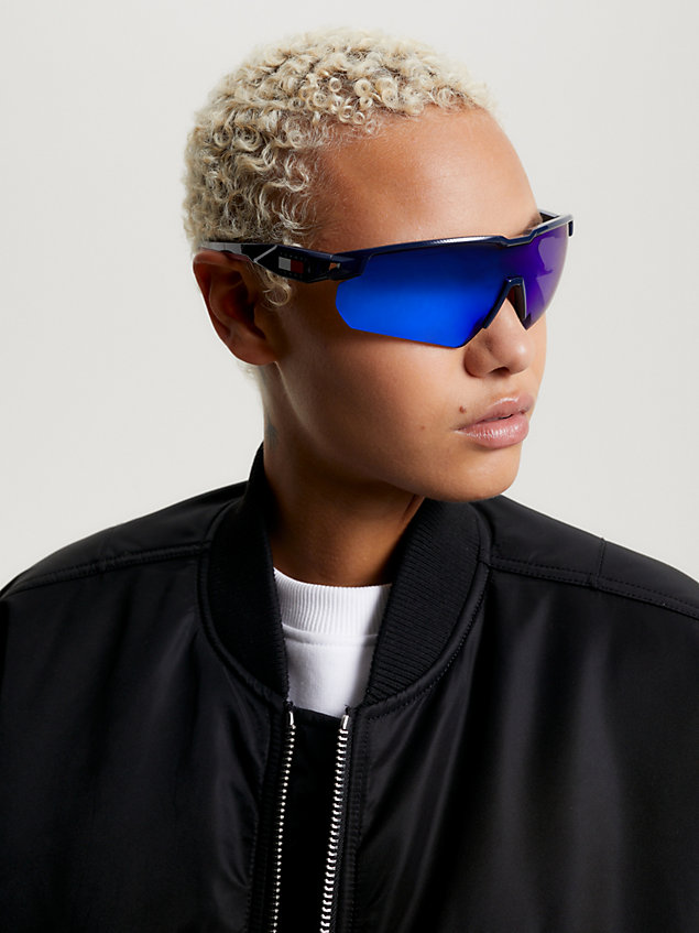 blue dual gender mirrored mask sunglasses for unisex tommy jeans