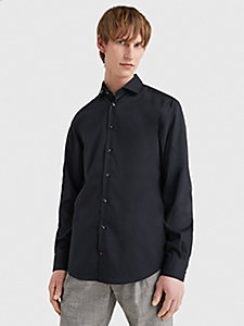 chemise ajustée en coton extensible noir pour hommes tommy hilfiger