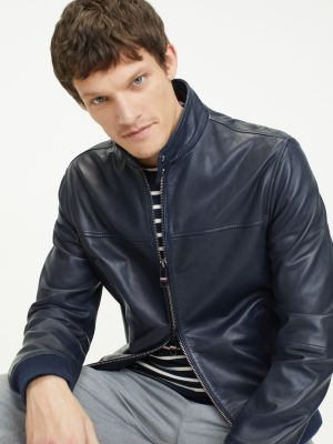 tommy hilfiger blue leather jacket