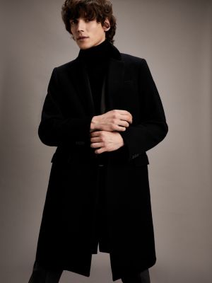 slim fit black overcoat