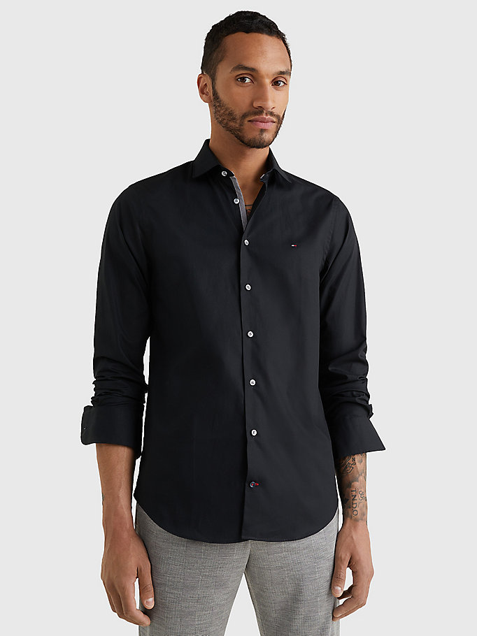 black slim fit poplin shirt for men tommy hilfiger