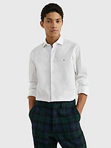 chemise ajustée en popeline blanc pour hommes tommy hilfiger