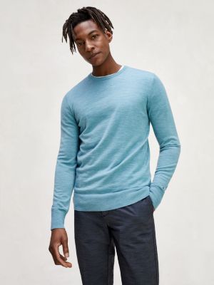 Luxury Wool Crew Neck Jumper BLUE Tommy Hilfiger