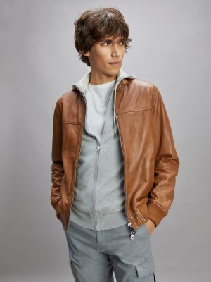 tommy hilfiger leather jacket brown