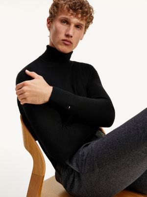 Luxury Wool Roll Neck Jumper | BLACK 