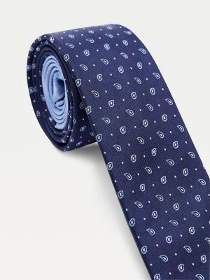 Small Tonal Paisley Silk Tie | BLUE 