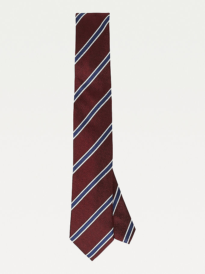 red pure silk jacquard refined stripe tie for men tommy hilfiger