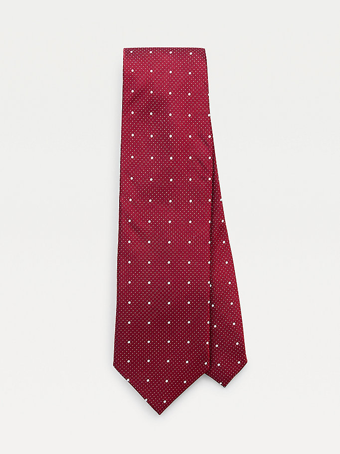 red pure silk jacquard polka dot tie for men tommy hilfiger