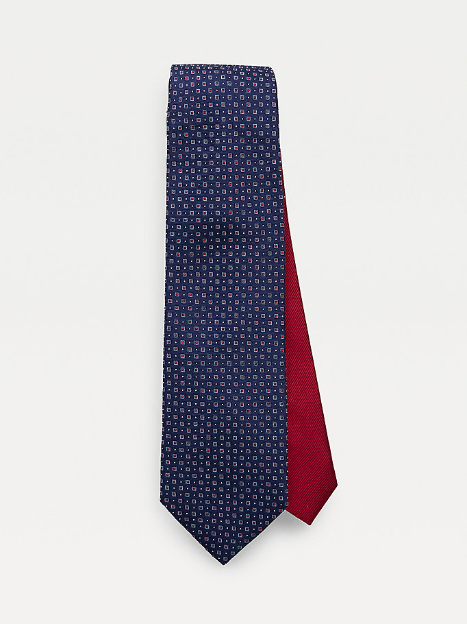 red pure silk jacquard micro geometric tie for men tommy hilfiger