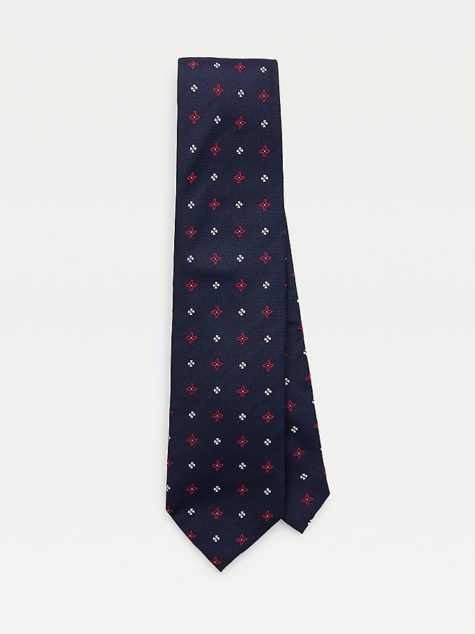 red pure silk geometric print tie for men tommy hilfiger