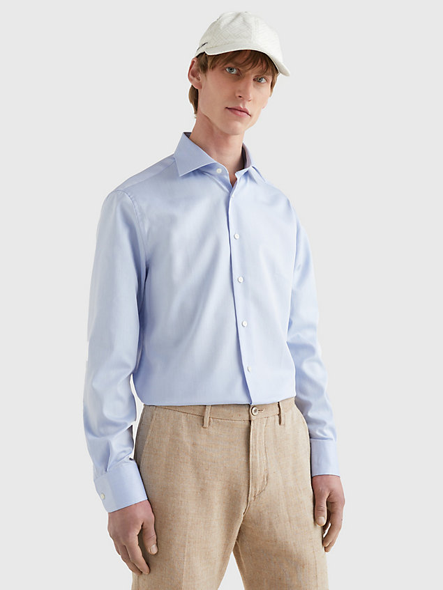 blue pure cotton fitted shirt for men tommy hilfiger