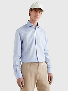 chemise cintrée en pur coton bleu pour hommes tommy hilfiger