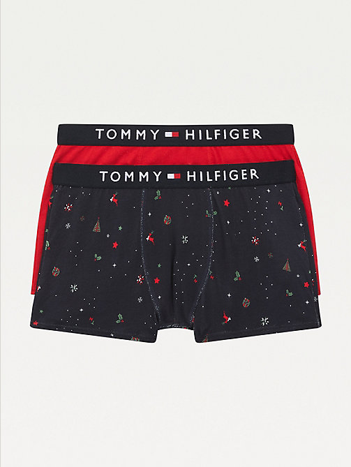 red 2-pack original logo waistband print trunks for boys tommy hilfiger