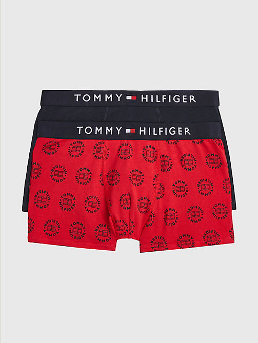 red 2-pack original logo waistband print trunks for boys tommy hilfiger