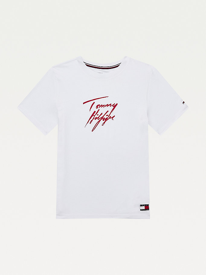 white signature logo organic cotton t-shirt for boys tommy hilfiger