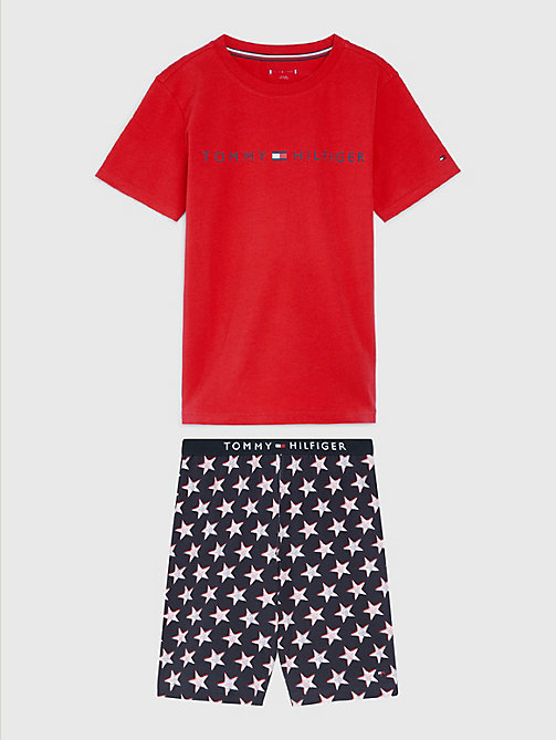 pigiama corto con stampa rosso da boys tommy hilfiger
