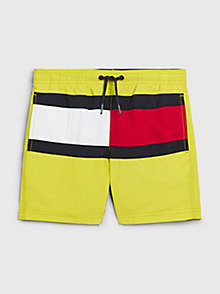 yellow colour-blocked mid length swim shorts for boys tommy hilfiger