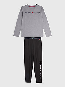 grey long sleeve pyjama set for boys tommy hilfiger