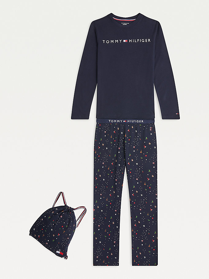blauw cadeauset met feestelijke pyjama voor boys - tommy hilfiger