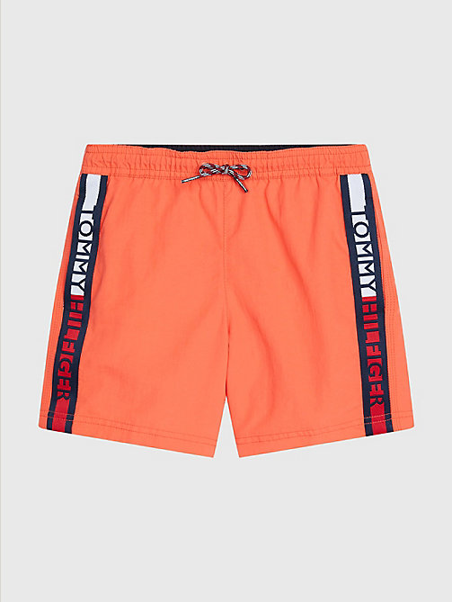 red logo tape mid length swim shorts for boys tommy hilfiger