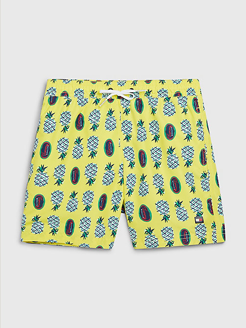 geel medium lange zwemshort met ananasprint voor boys - tommy hilfiger