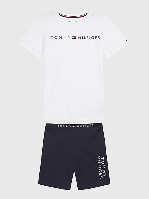 wit original pyjamaset met korte mouwen en logo voor boys - tommy hilfiger