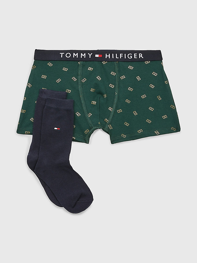 brown trunks and socks gift set for boys tommy hilfiger