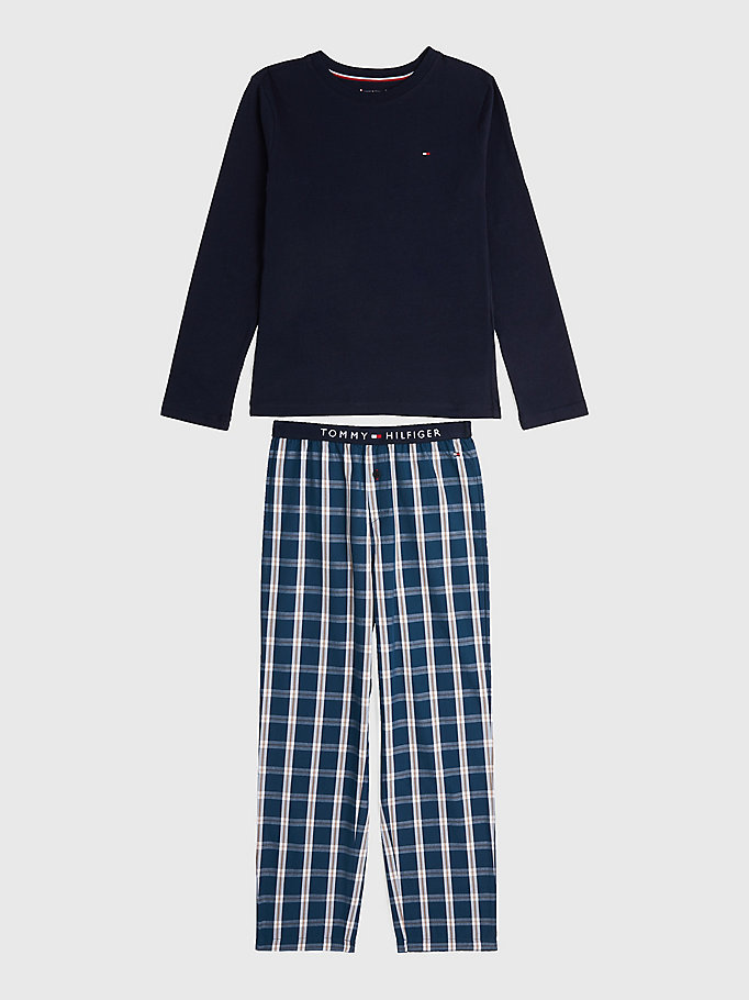 blue logo waistband pyjama set for boys tommy hilfiger
