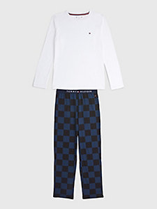 blau pyjama-set mit schachbrettmuster für jungen - tommy hilfiger