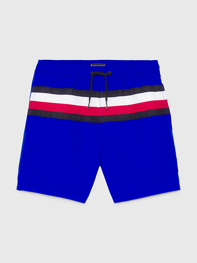 blue global stripe mid length swim shorts for boys tommy hilfiger