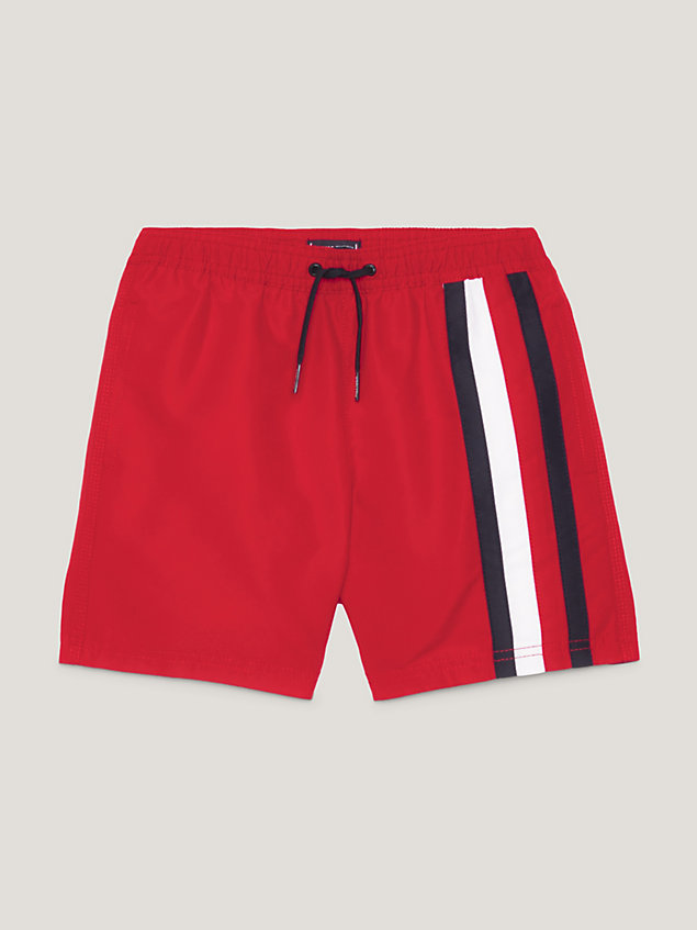 red medium lange zwemshort met streepdesign voor jongens - tommy hilfiger