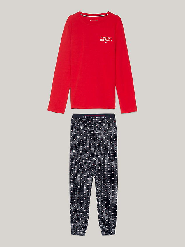 red th original longsleeve pyjamaset met logo voor jongens - tommy hilfiger