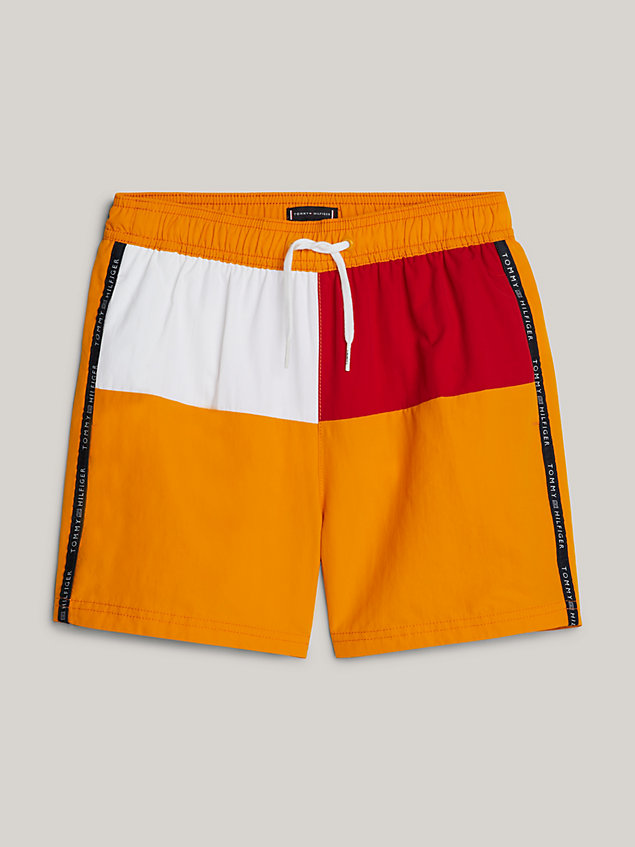 orange hilfiger flag medium lange zwemshort voor jongens - tommy hilfiger